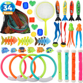YCFUN Pool Diving Toys Games, 34 PCS Swimming Pool Toys Underwater Dive Gifts with Storage Bag Summer Pool Toys for Kids Ages 8-12, Training Diving Swim Toys for Boys Girls Toddlers